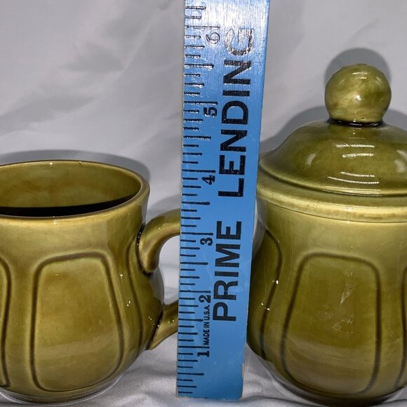 Vintage Green Ceramic Creamer & Sugar Bowl Set With Lid - Picture 9 of 12